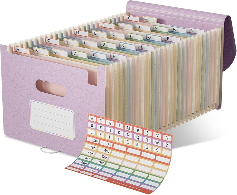 EcoStash Accordion File Organizer, 26 Pockets Wheat Straw Expanding File Folder, Monthly Bill Receipt Organizer, A-Z Tabs, 100% BPA Free, Return to Nature, Healthy Living-Lavender Purple - Image 1